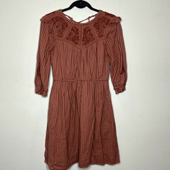 Bohme Mauve Embroidered Boho Prairie Midi Dress Size Medium - Picture 2 of 7